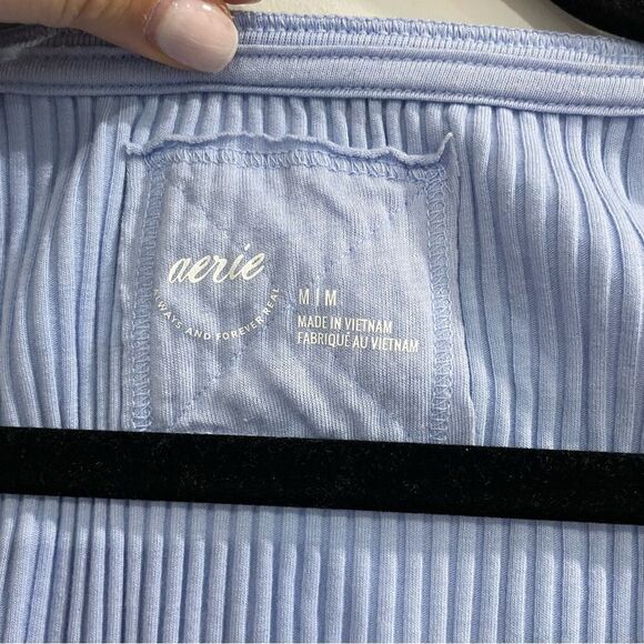 AERIE ribbed Henley Long Sleeve Blue Medium - Picture 4 of 5